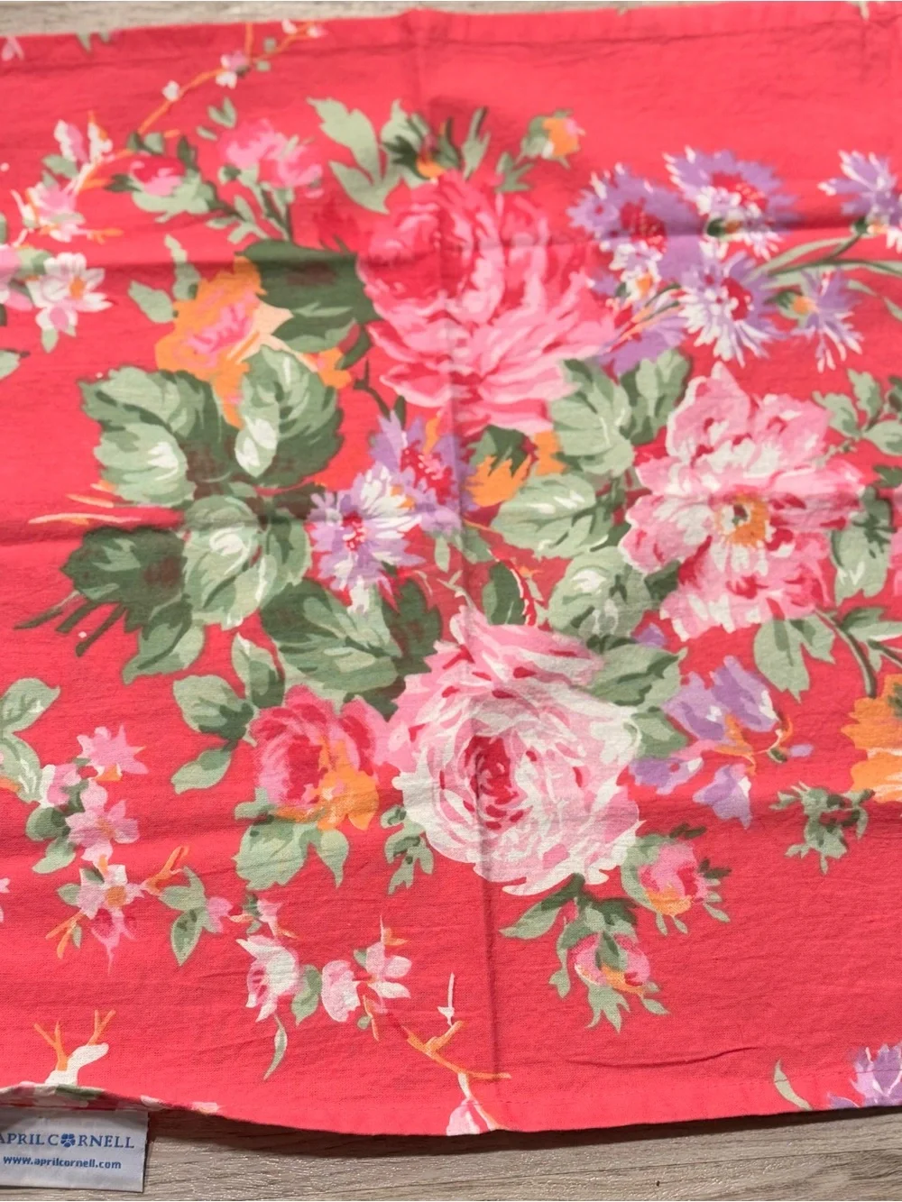 Set of 8 April Cornell Vibrant Pink Shabby Cabbage Roses Napkins